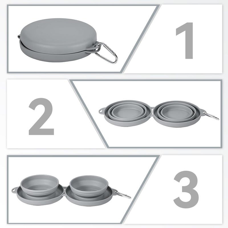 PNEUICALLY Collapsible Dog Water Bowl 2 in 1 Foldable Pet Food and Water Bowl Portable Cats Dishes with Carabiner Clip for Traveling Hiking Camping Walking (Grey) - Image 3